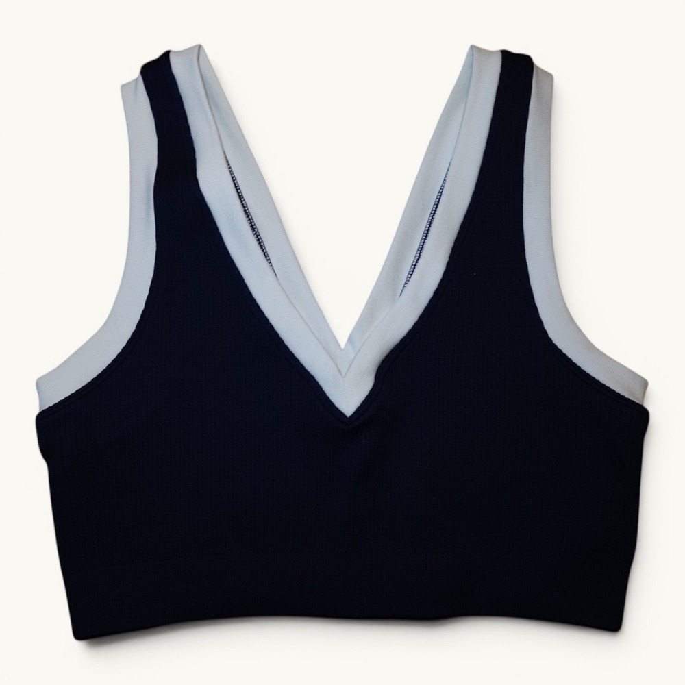 OFFLINE Aerie Navy White Trim Longline Sports Bra Large